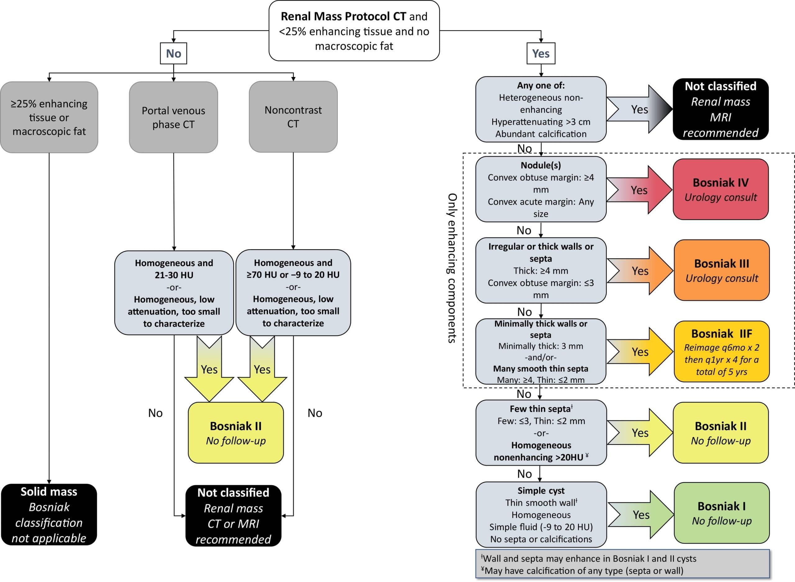 Bosniak renal cyst classification flowchart