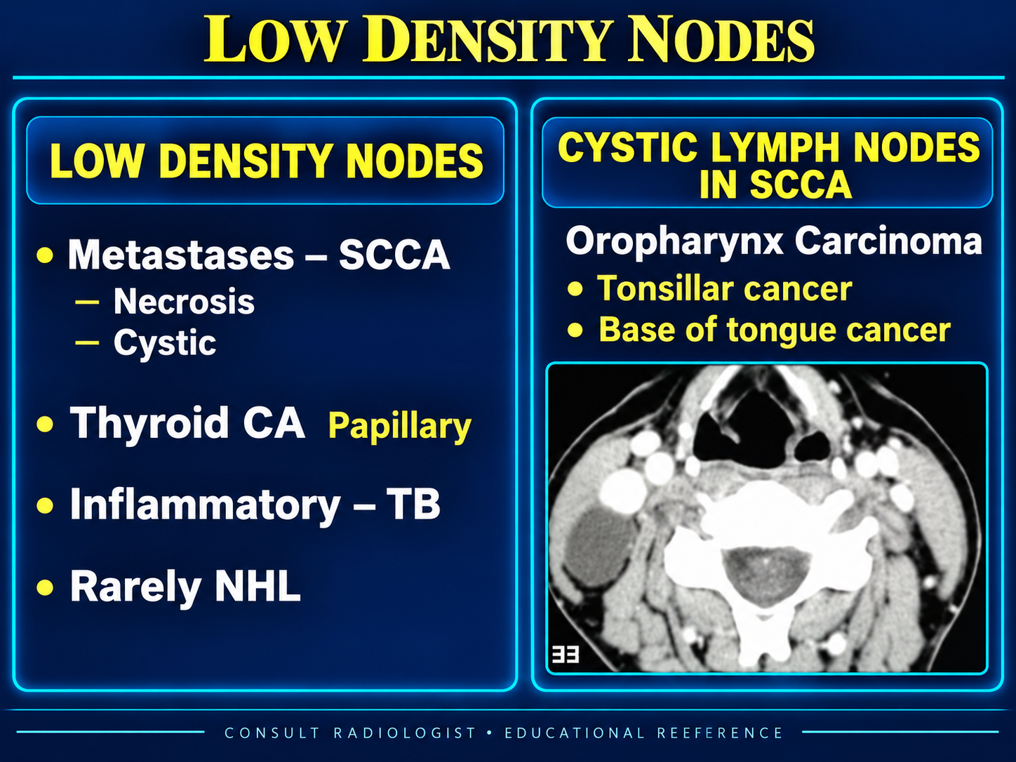 Differential diagnosis for low density cervical nodes