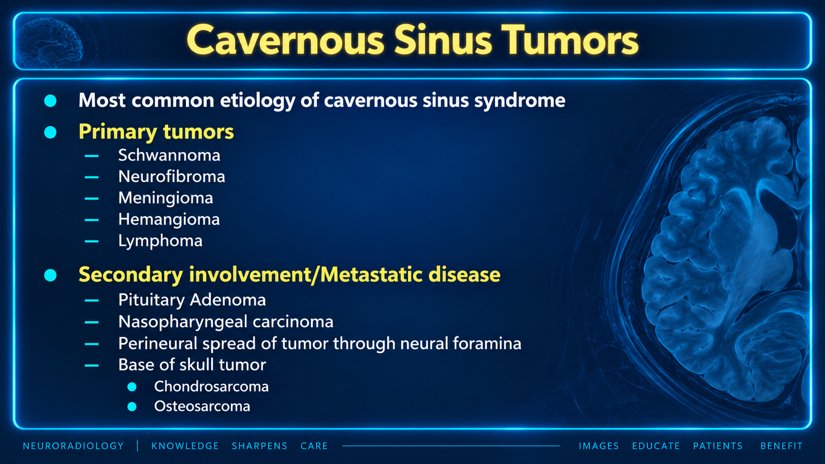 Primary and secondary tumors involving the cavernous sinus