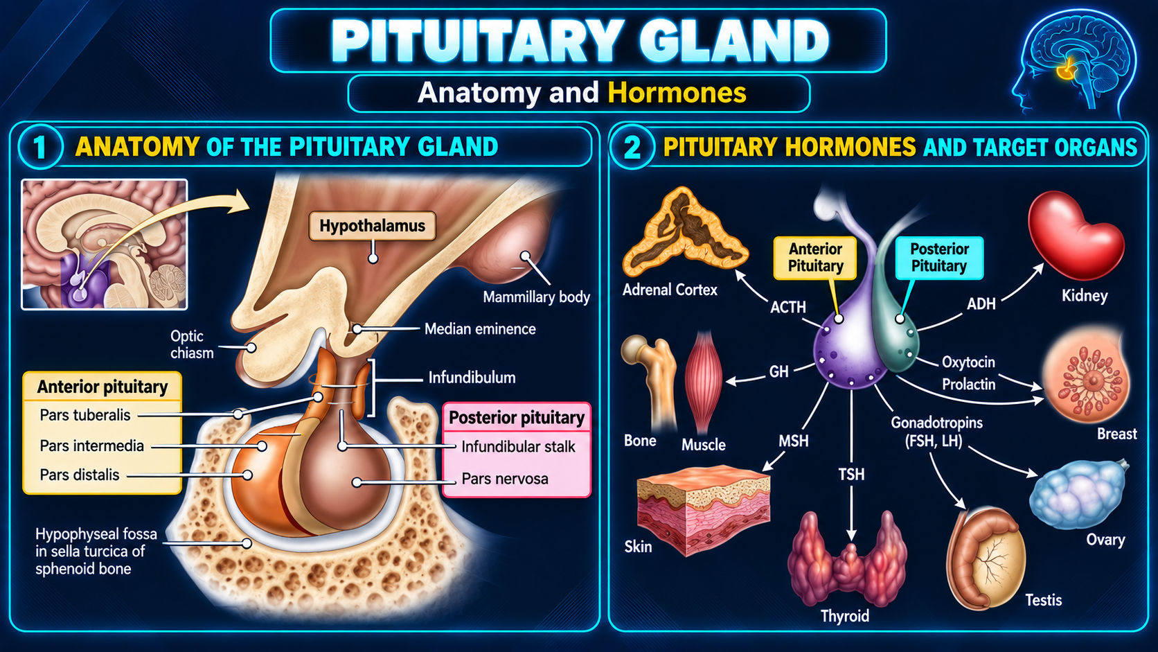 Pituitary anatomy hormones and target organs